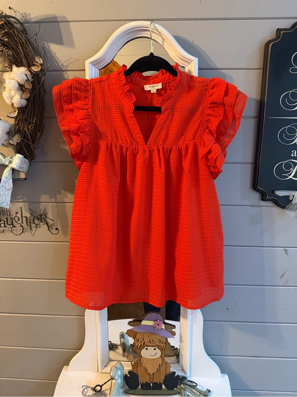 Umgee Bright Red Ruffle Sleeve Girls' Top